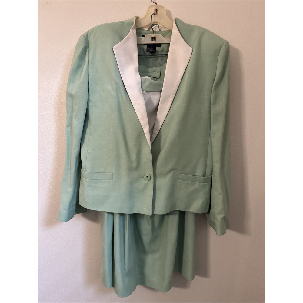 Vintage E.H Woods Skirt suit set Light Green Size 16‎ jacket shirt skirt Lined